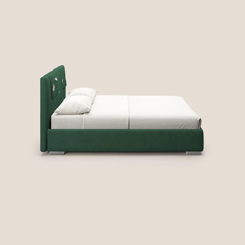 Horus lit rembourré avec coffre et prise USB sur la tête de lit en tissu imperméable T02 vert