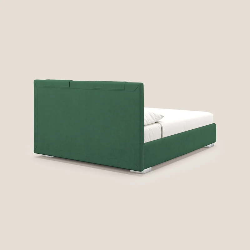 Horus lit rembourré avec coffre et prise USB sur la tête de lit en tissu imperméable T02 vert
