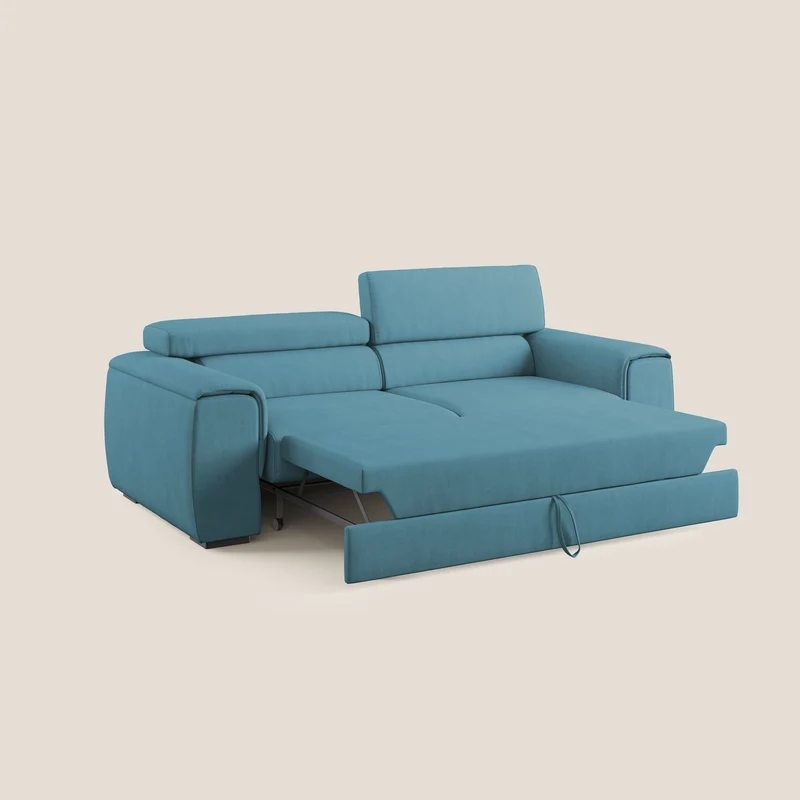 Zeno canapé linéaire avec pouf extractible en tissu doux imperméable T02 bleu ciel