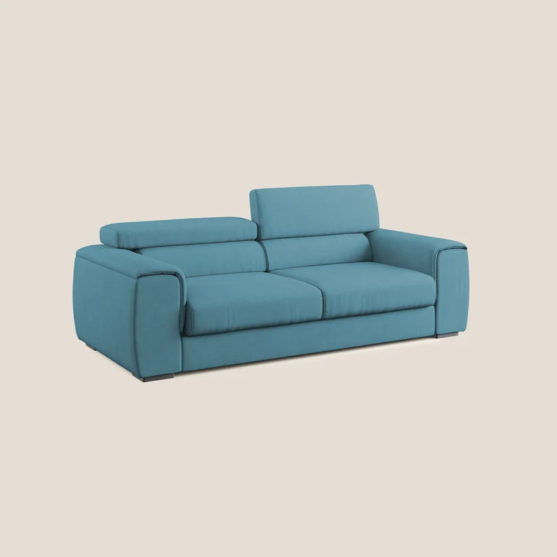 Zeno canapé linéaire avec pouf extractible en tissu doux imperméable T02 bleu ciel