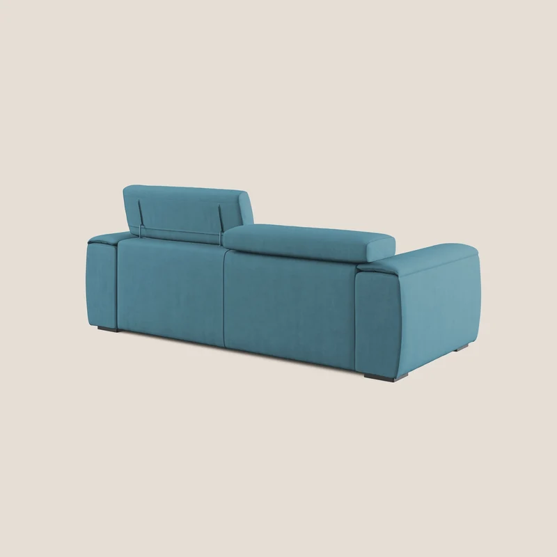Zeno canapé linéaire avec pouf extractible en tissu doux imperméable T02 bleu ciel
