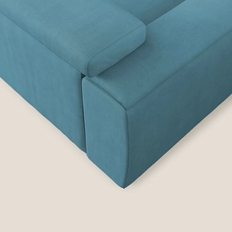Zeno canapé linéaire avec pouf extractible en tissu doux imperméable T02 bleu ciel