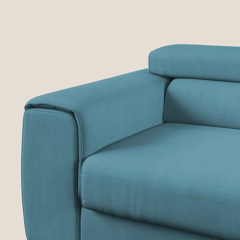 Zeno canapé linéaire avec pouf extractible en tissu doux imperméable T02 bleu ciel