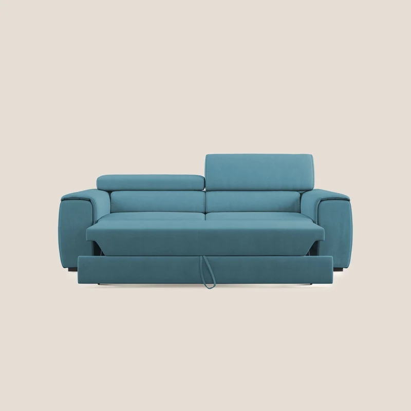 Zeno canapé linéaire avec pouf extractible en tissu doux imperméable T02 bleu ciel