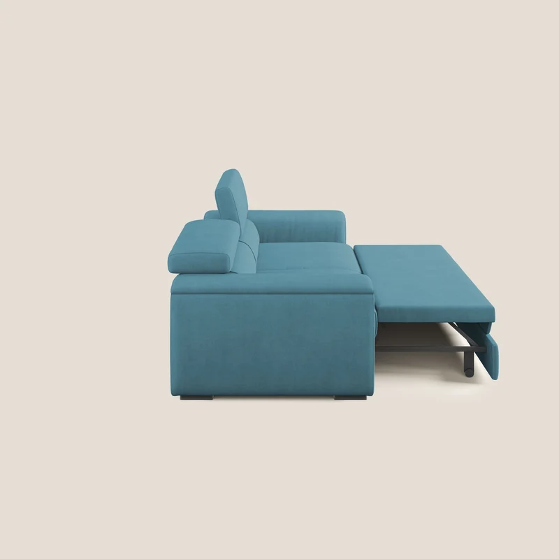 Zeno canapé linéaire avec pouf extractible en tissu doux imperméable T02 bleu ciel