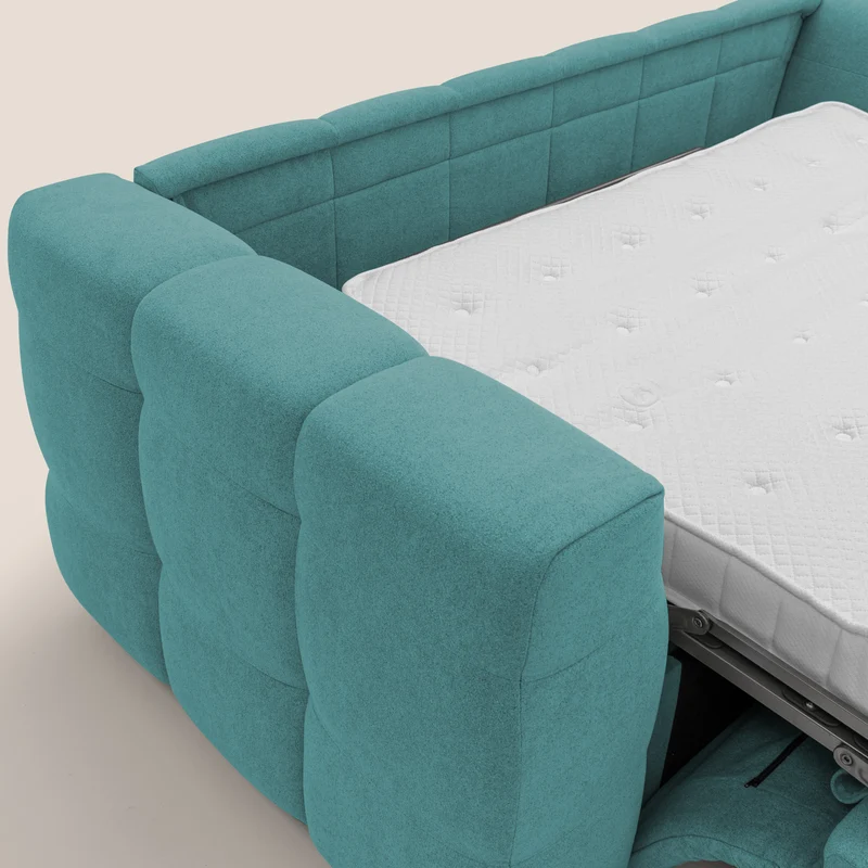 Tender Canapé convertible avec matelas H14 cm en bouclette imperméable T07 bleu ciel