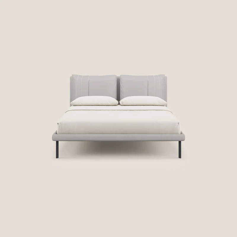 Giselle lit moderne avec coussins tête de lit réglables avec poches en microfibre imperméable T11 gris clair