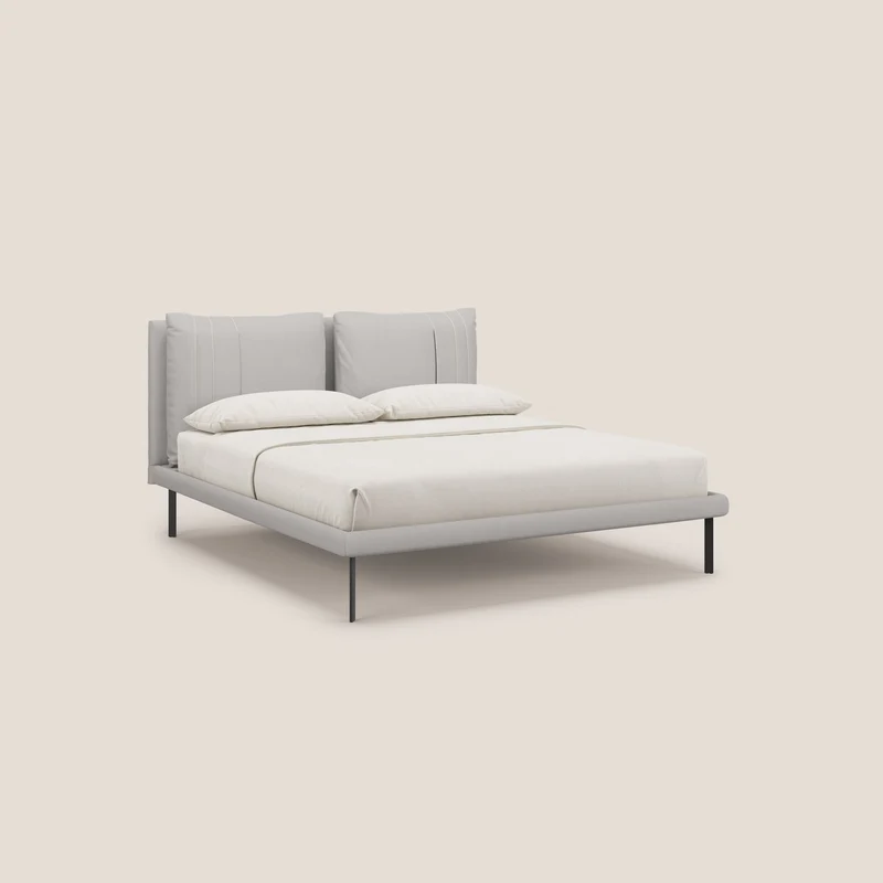 Giselle lit moderne avec coussins tête de lit réglables avec poches en microfibre imperméable T11 gris clair