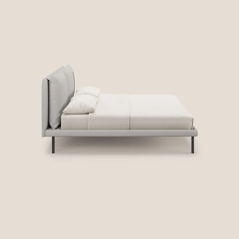 Giselle lit moderne avec coussins tête de lit réglables avec poches en microfibre imperméable T11 gris clair