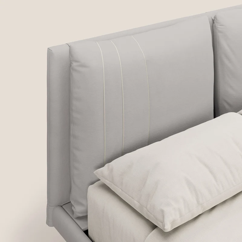 Giselle lit moderne avec coussins tête de lit réglables avec poches en microfibre imperméable T11 gris clair