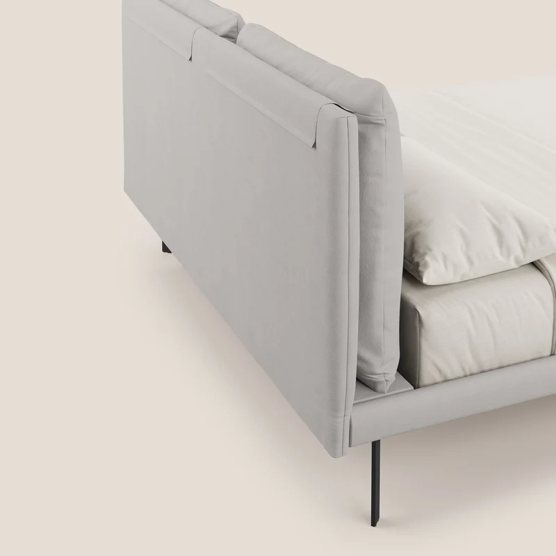 Giselle lit moderne avec coussins tête de lit réglables avec poches en microfibre imperméable T11 gris clair