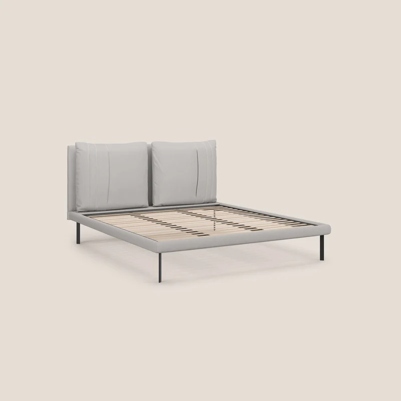 Giselle lit moderne avec coussins tête de lit réglables avec poches en microfibre imperméable T11 gris clair