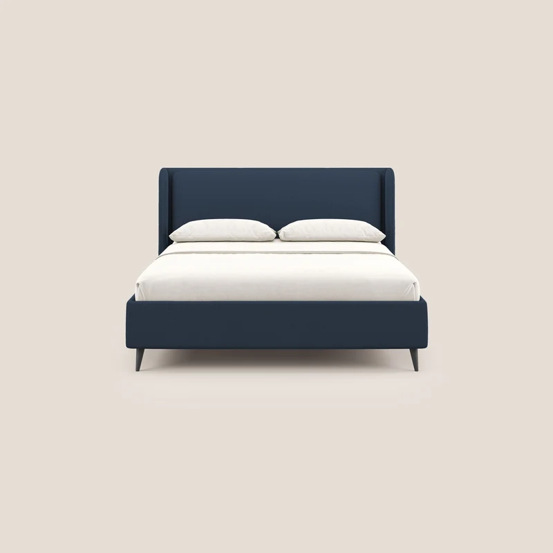 Nadine lit coffre de design et confort italien en tissu imperméable T19 bleu
