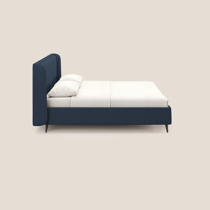 Nadine lit coffre de design et confort italien en tissu imperméable T19 bleu