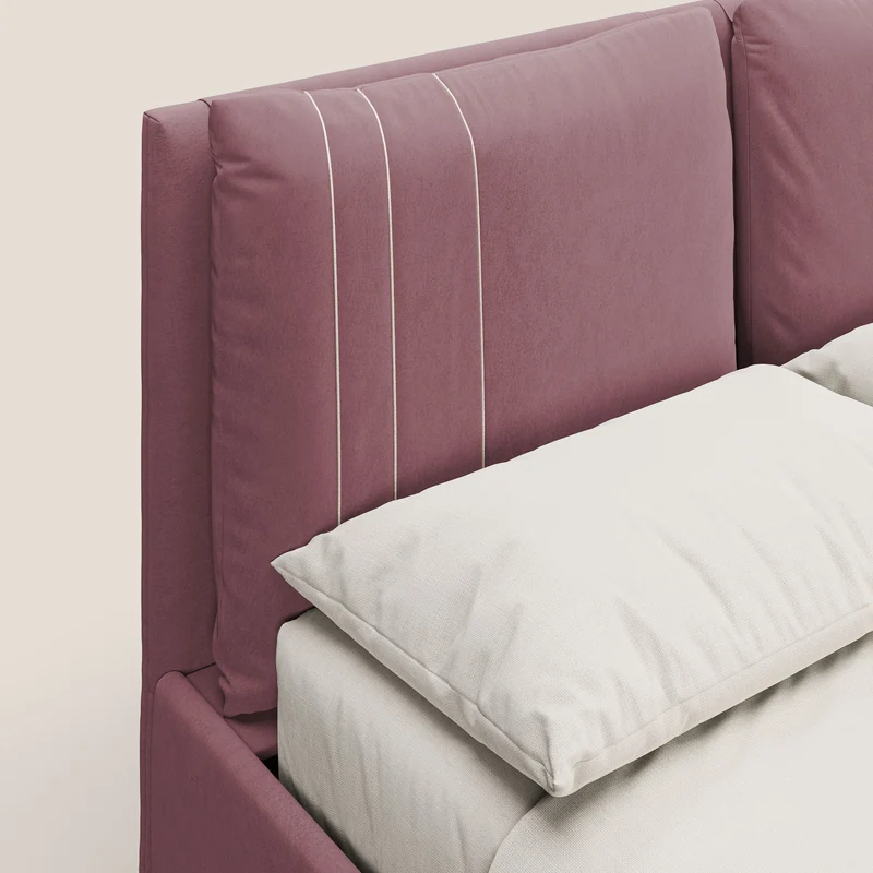 Nathan lit coffre avec coussins réglables et poches en microfibre velours imperméable T09 saumon