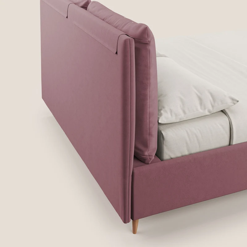 Nathan lit coffre avec coussins réglables et poches en microfibre velours imperméable T09 saumon
