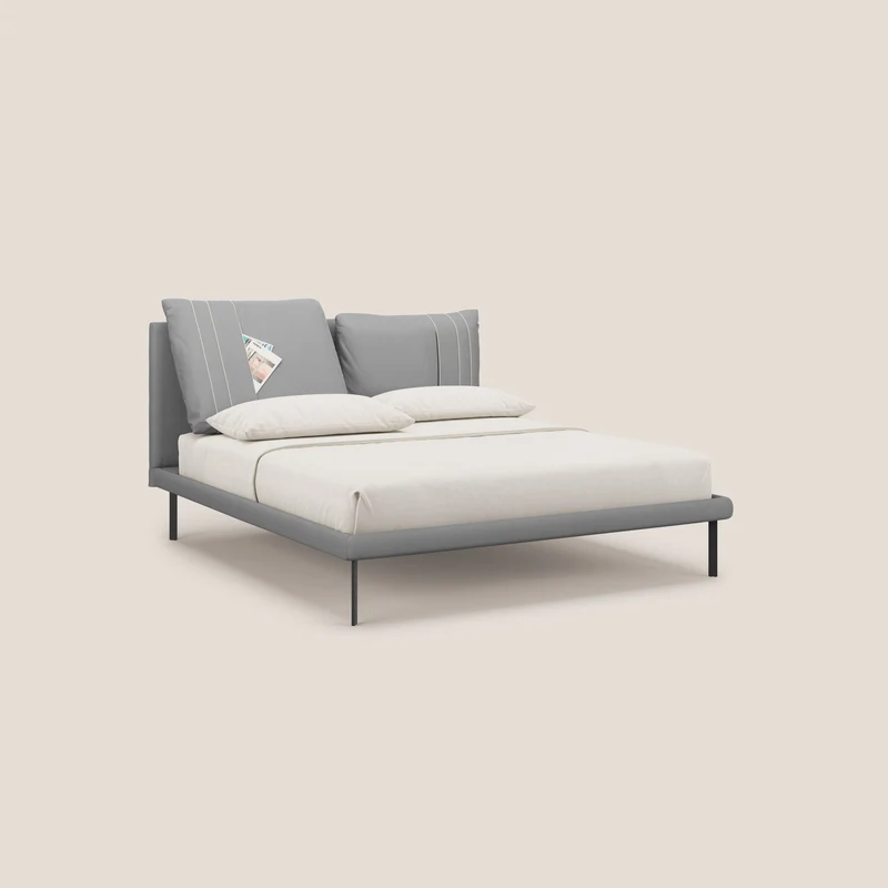 Giselle lit moderne avec coussins tête de lit réglables avec poches en microfibre imperméable T11 gris