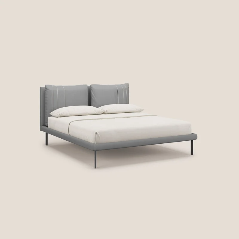 Giselle lit moderne avec coussins tête de lit réglables avec poches en microfibre imperméable T11 gris