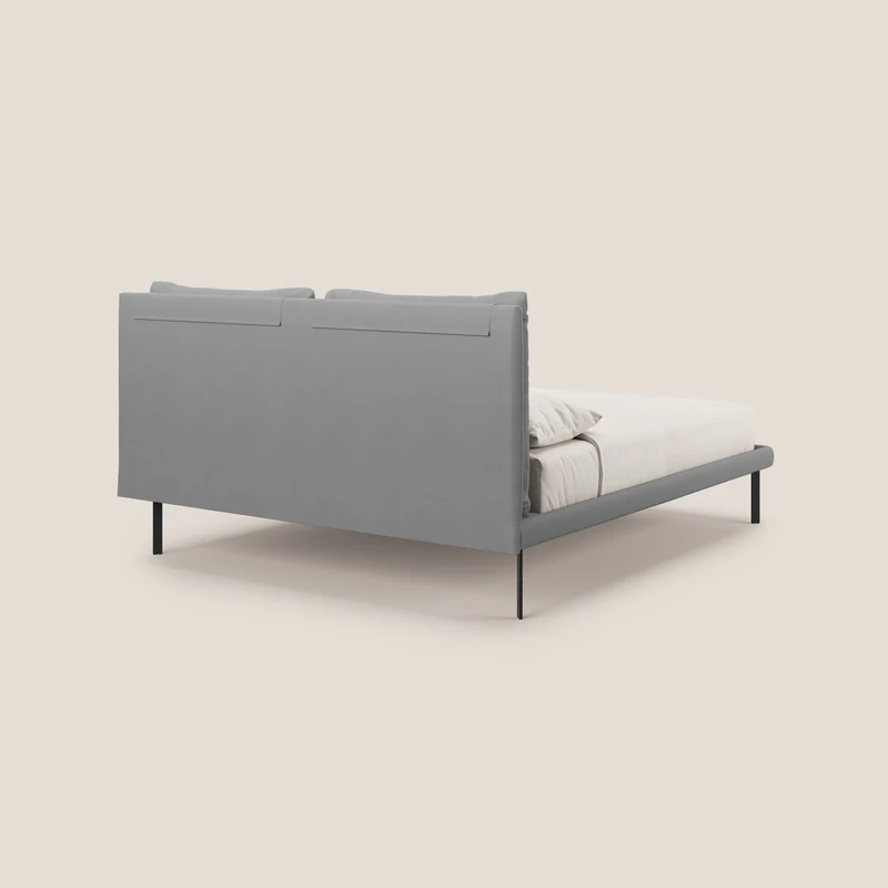 Giselle lit moderne avec coussins tête de lit réglables avec poches en microfibre imperméable T11 gris