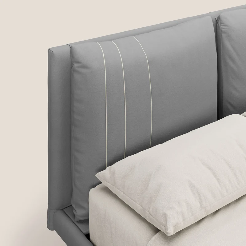 Giselle lit moderne avec coussins tête de lit réglables avec poches en microfibre imperméable T11 gris