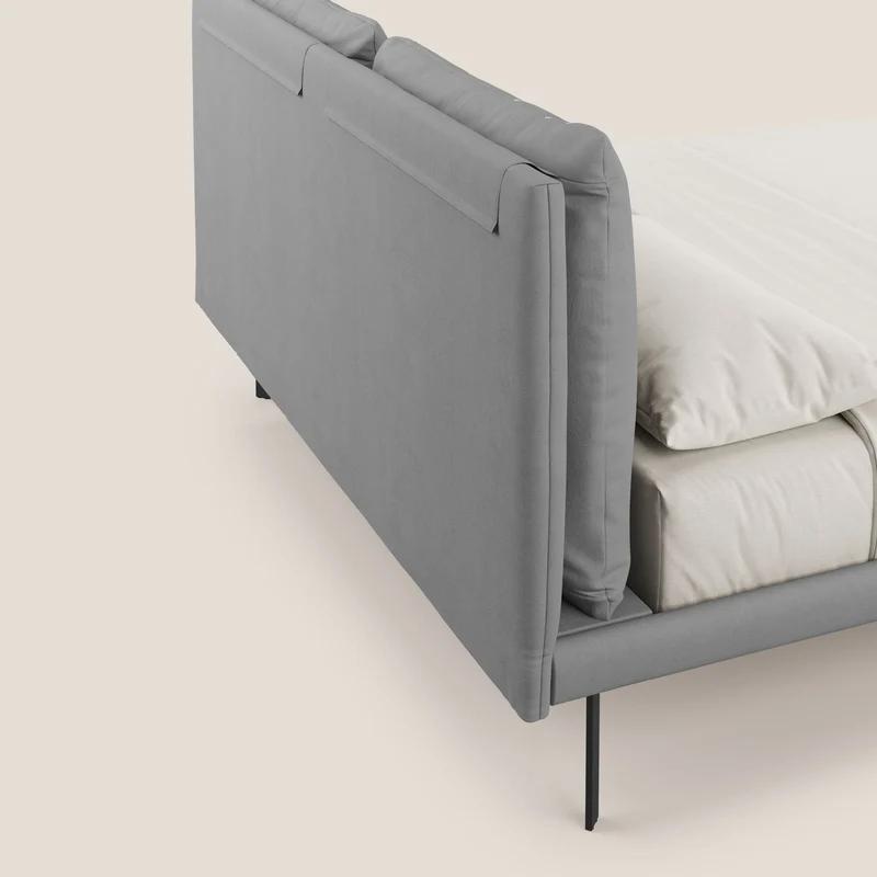 Giselle lit moderne avec coussins tête de lit réglables avec poches en microfibre imperméable T11 gris