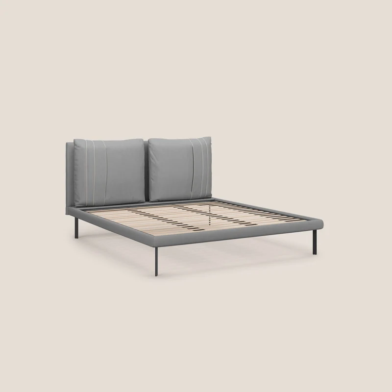 Giselle lit moderne avec coussins tête de lit réglables avec poches en microfibre imperméable T11 gris