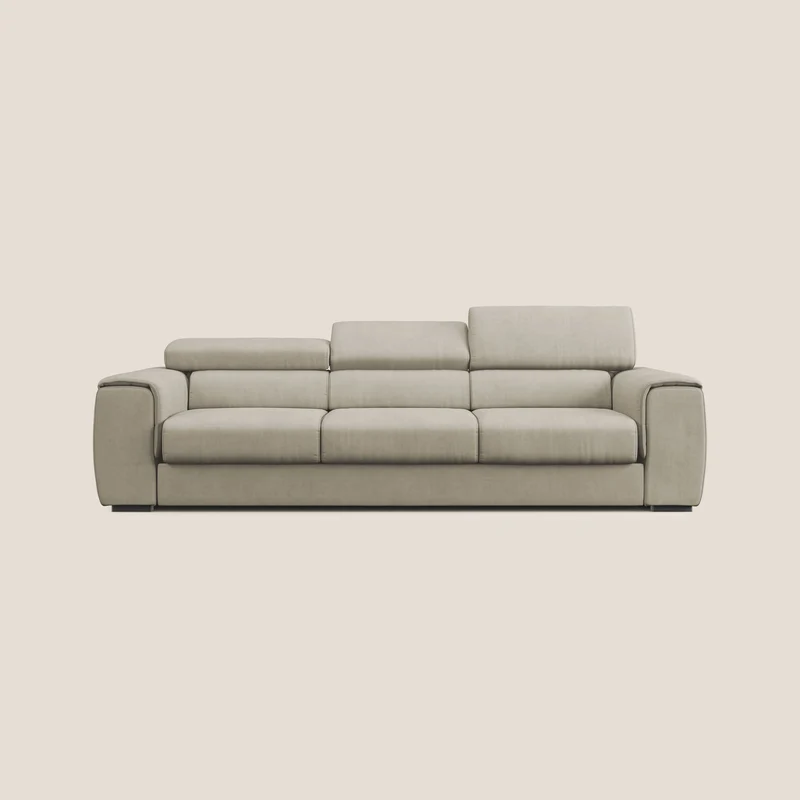 Zeno Canapé avec pouf extractible à 3 assises en tissu doux imperméable T02 crème