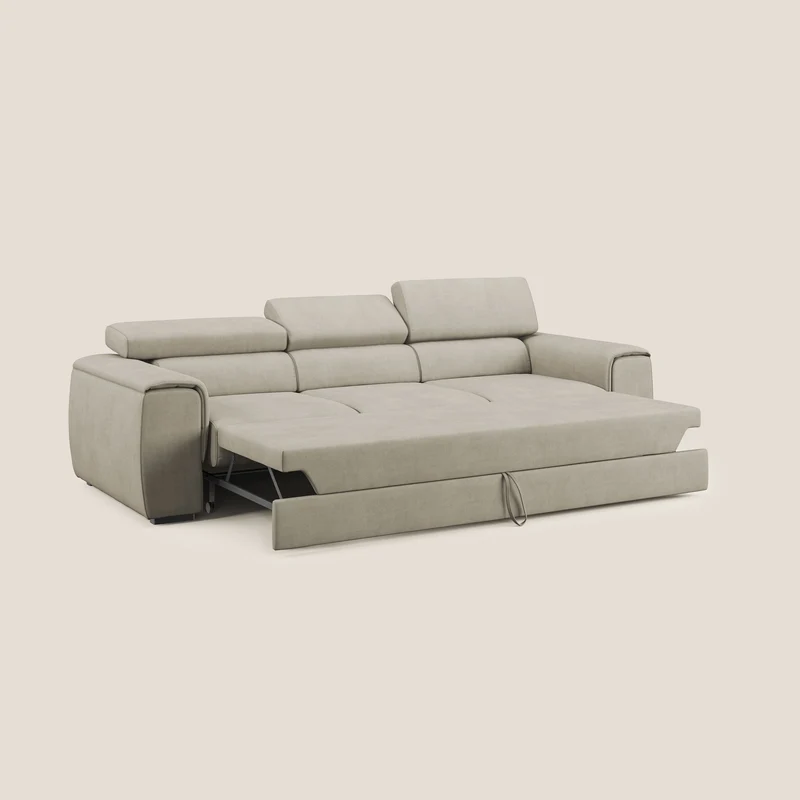 Zeno Canapé avec pouf extractible à 3 assises en tissu doux imperméable T02 crème
