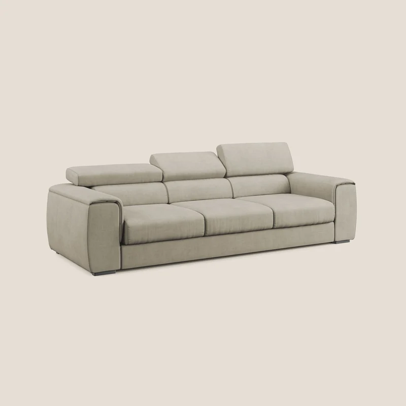 Zeno Canapé avec pouf extractible à 3 assises en tissu doux imperméable T02 crème