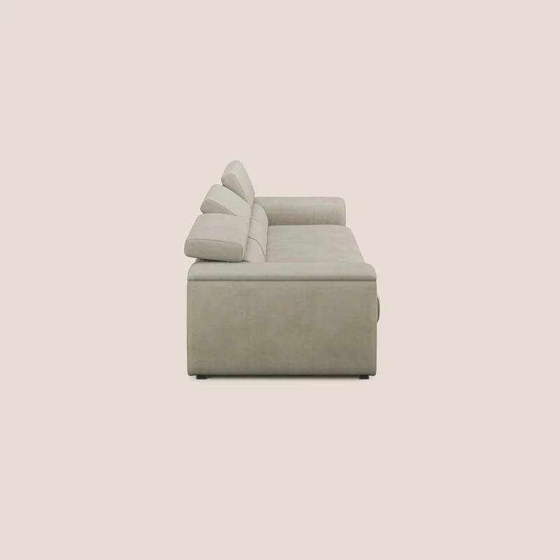 Zeno Canapé avec pouf extractible à 3 assises en tissu doux imperméable T02 crème