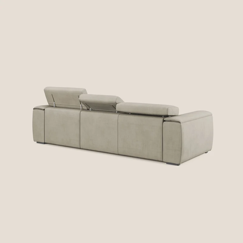Zeno Canapé avec pouf extractible à 3 assises en tissu doux imperméable T02 crème