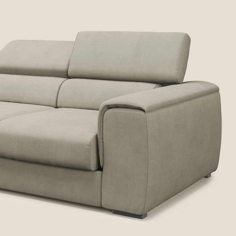 Zeno Canapé avec pouf extractible à 3 assises en tissu doux imperméable T02 crème