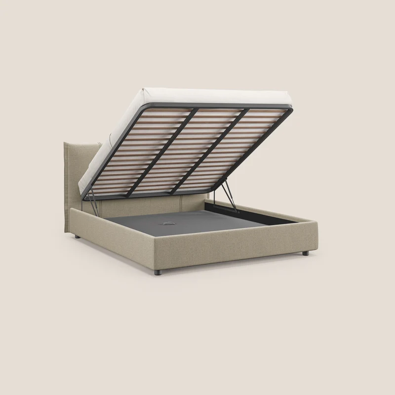 Alicia lit rembourré avec coffre de rangement en tissu imperméable T14 beige