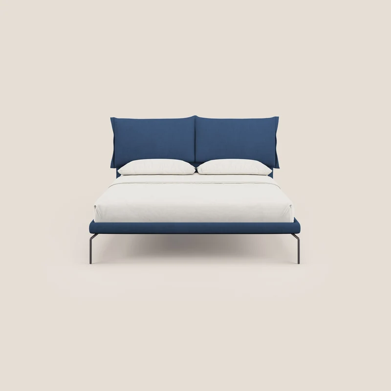 Bice lit rembourré avec coussins et pieds noirs en métal en tissu imperméable T02 bleu