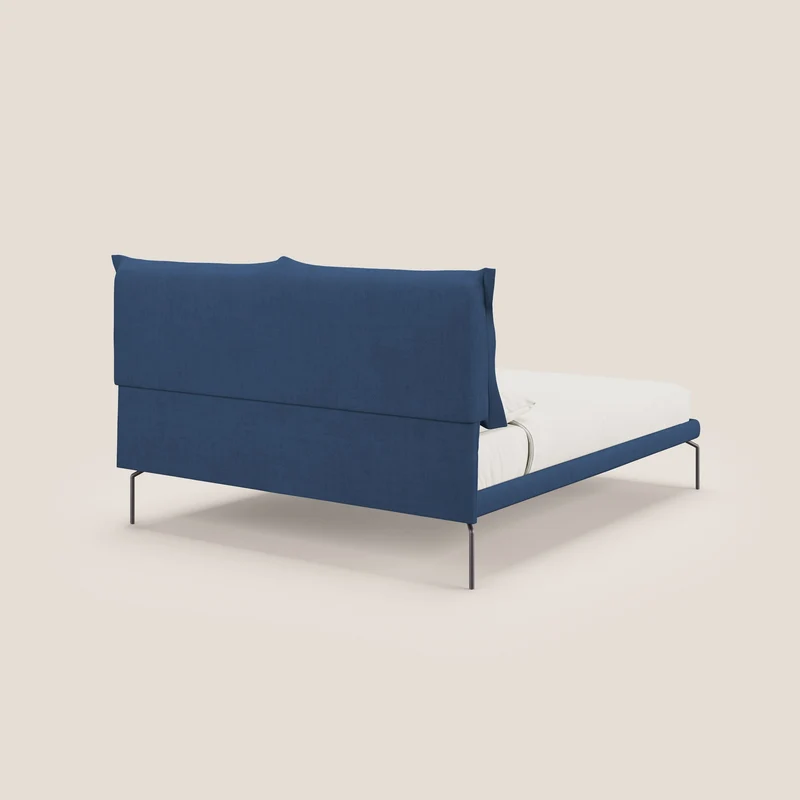 Bice lit rembourré avec coussins et pieds noirs en métal en tissu imperméable T02 bleu