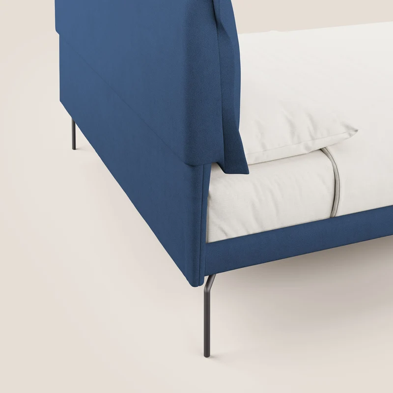 Bice lit rembourré avec coussins et pieds noirs en métal en tissu imperméable T02 bleu