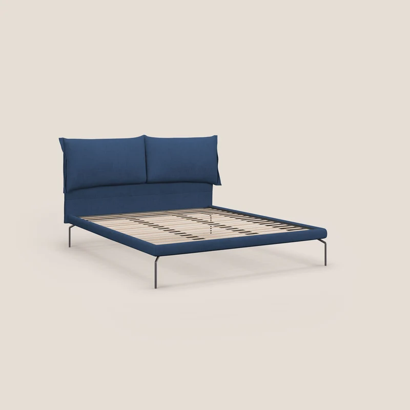 Bice lit rembourré avec coussins et pieds noirs en métal en tissu imperméable T02 bleu