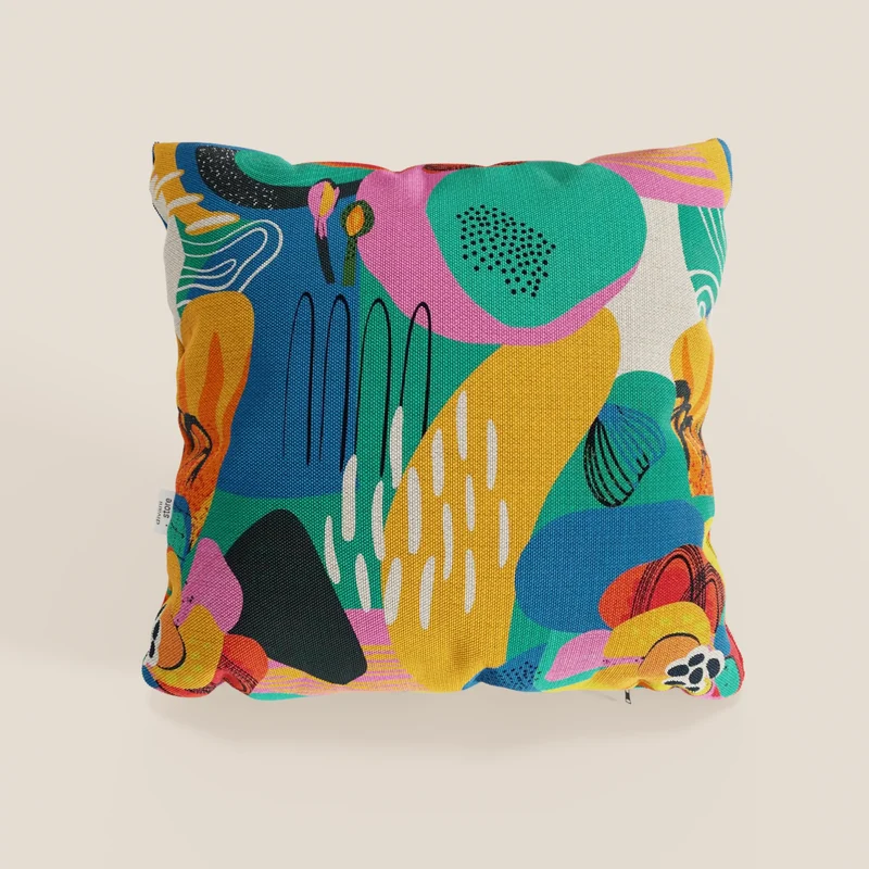 Joy Collection de coussins à motifs multicolores en tissu de coton frais et imperméable jaune