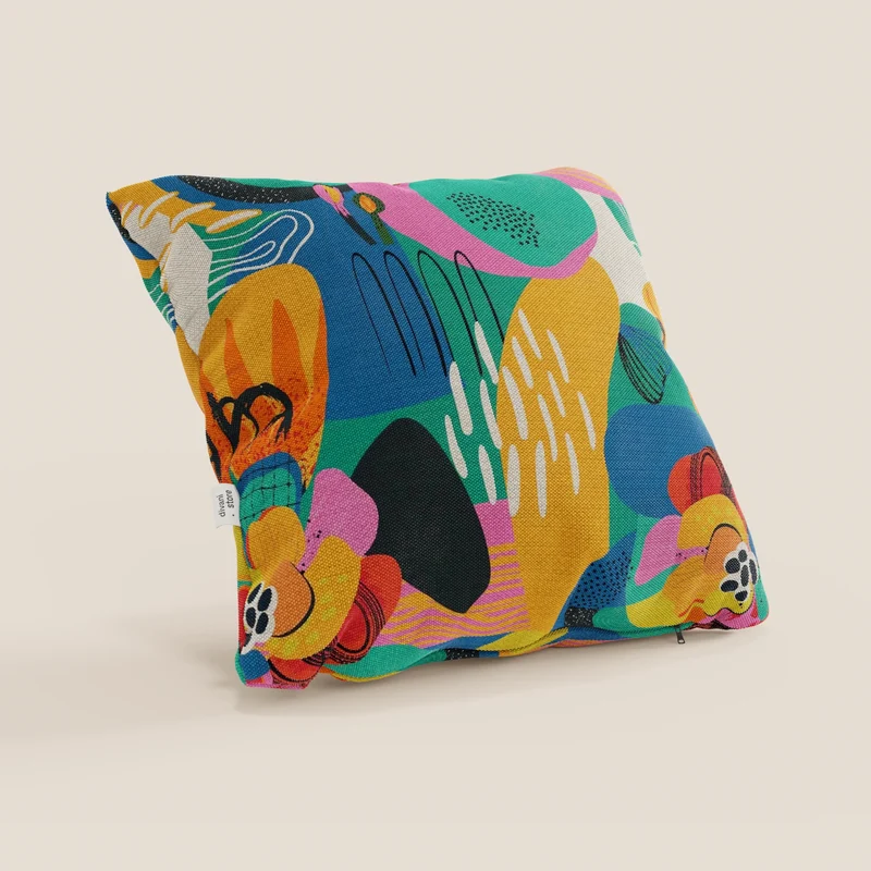 Joy Collection de coussins à motifs multicolores en tissu de coton frais et imperméable jaune