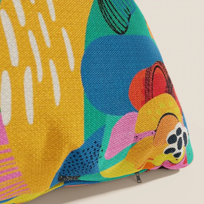 Joy Collection de coussins à motifs multicolores en tissu de coton frais et imperméable jaune