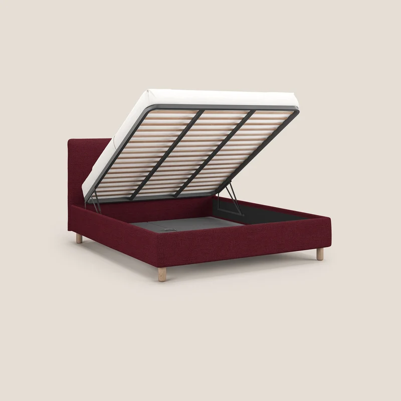 Serena lit coffre scandinave compact en tissu flammé imperméable T03 rouge