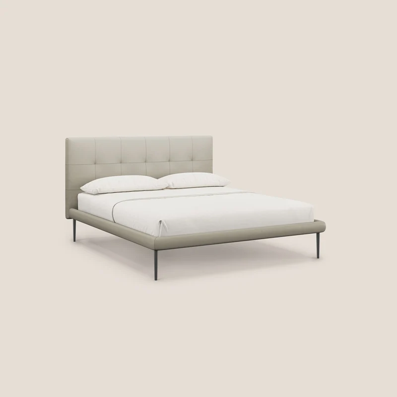 Midori lit rembourré capitonné avec pieds hauts en similicuir T04 Taupe tortora