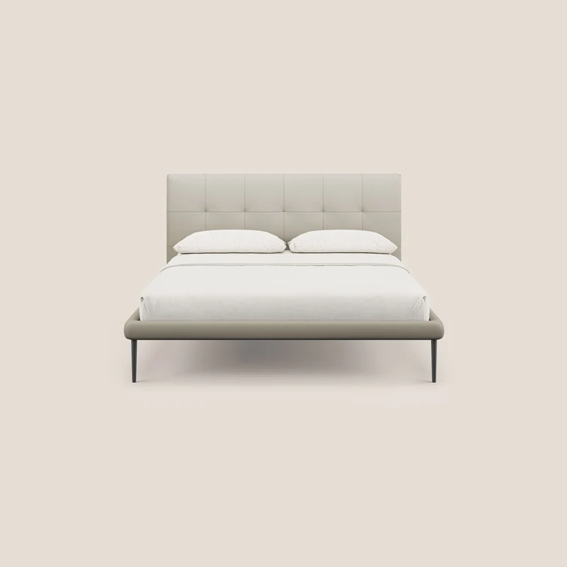 Midori lit rembourré capitonné avec pieds hauts en similicuir T04 Taupe tortora