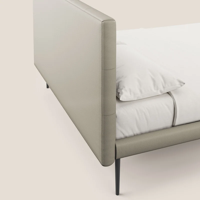 Midori lit rembourré capitonné avec pieds hauts en similicuir T04 Taupe tortora