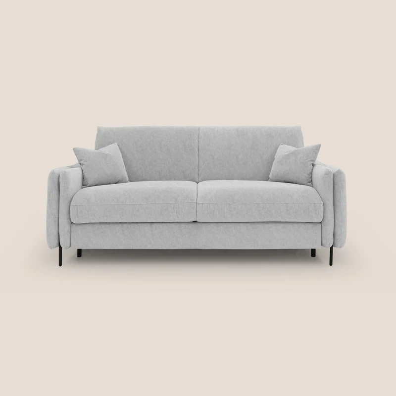 Gregory Canapé-lit avec matelas h18 cm en microfibre effet velours imperméable T09 gris clair