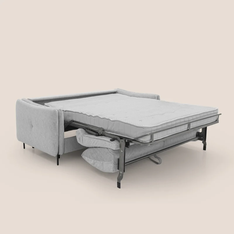Gregory Canapé-lit avec matelas h18 cm en microfibre effet velours imperméable T09 gris clair