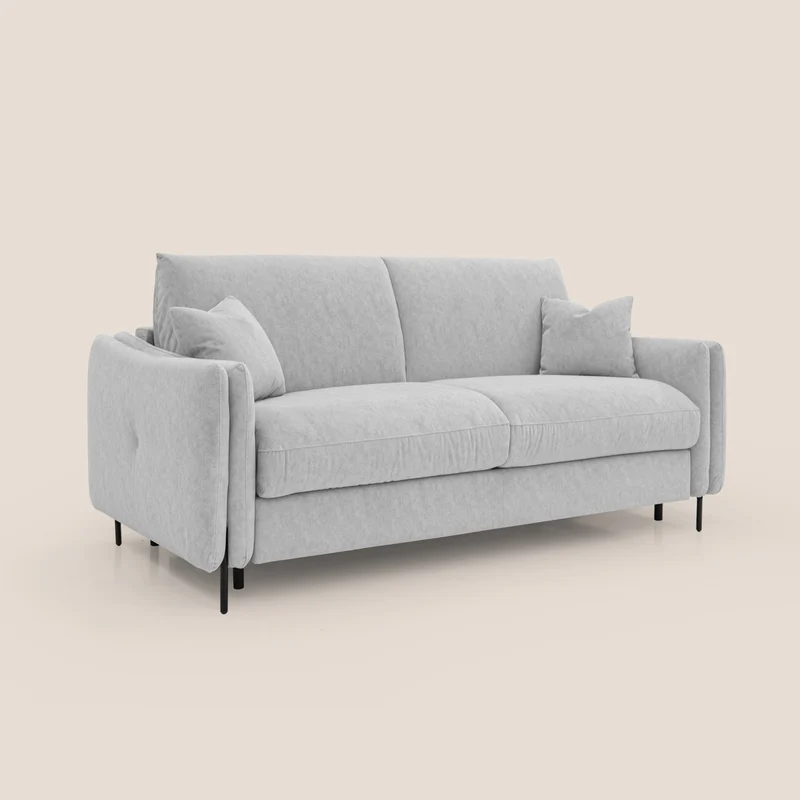 Gregory Canapé-lit avec matelas h18 cm en microfibre effet velours imperméable T09 gris clair