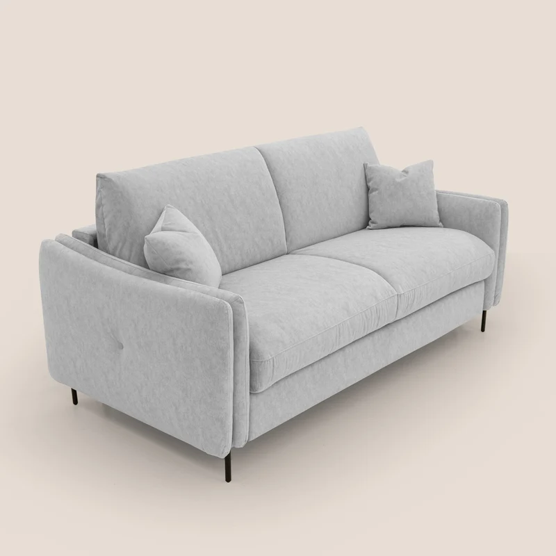 Gregory Canapé-lit avec matelas h18 cm en microfibre effet velours imperméable T09 gris clair