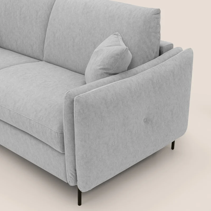 Gregory Canapé-lit avec matelas h18 cm en microfibre effet velours imperméable T09 gris clair