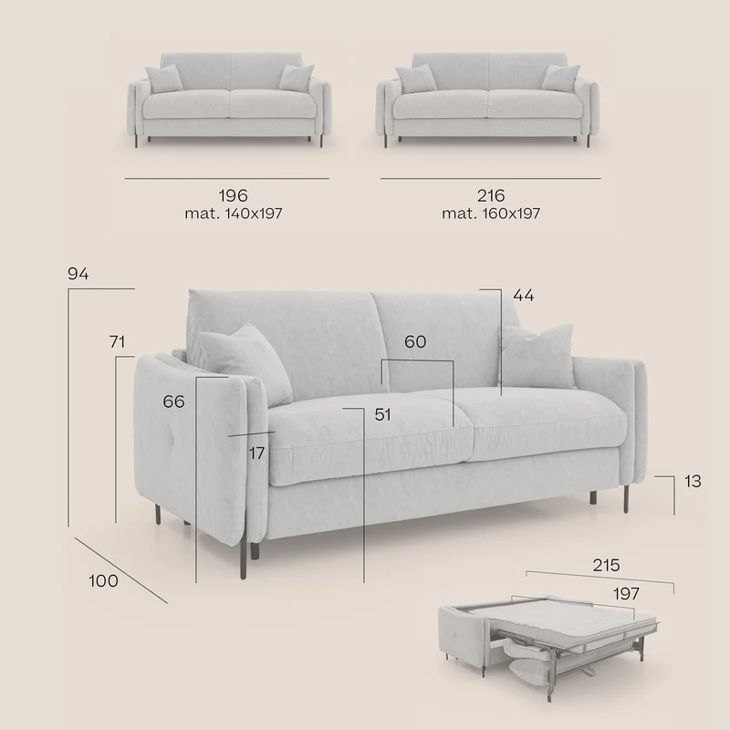 Gregory Canapé-lit avec matelas h18 cm en microfibre effet velours imperméable T09 gris clair